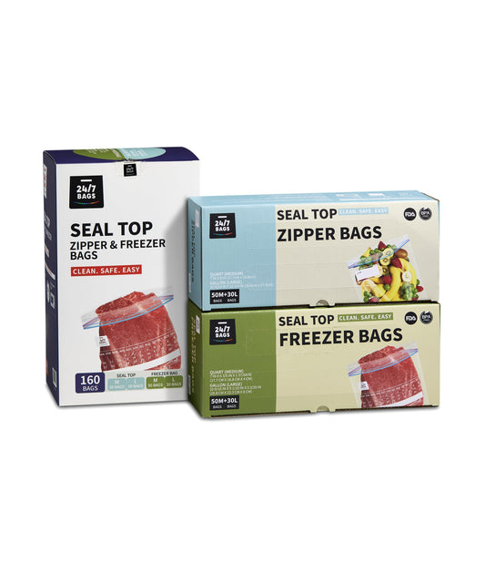 Freezer and Regular Double Zip Storage Bags, 50 Quart / 30 Gallon Each Style