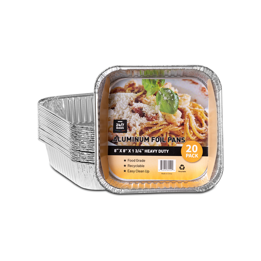 8" Aluminum Square Containers, No Lids- 20 Count