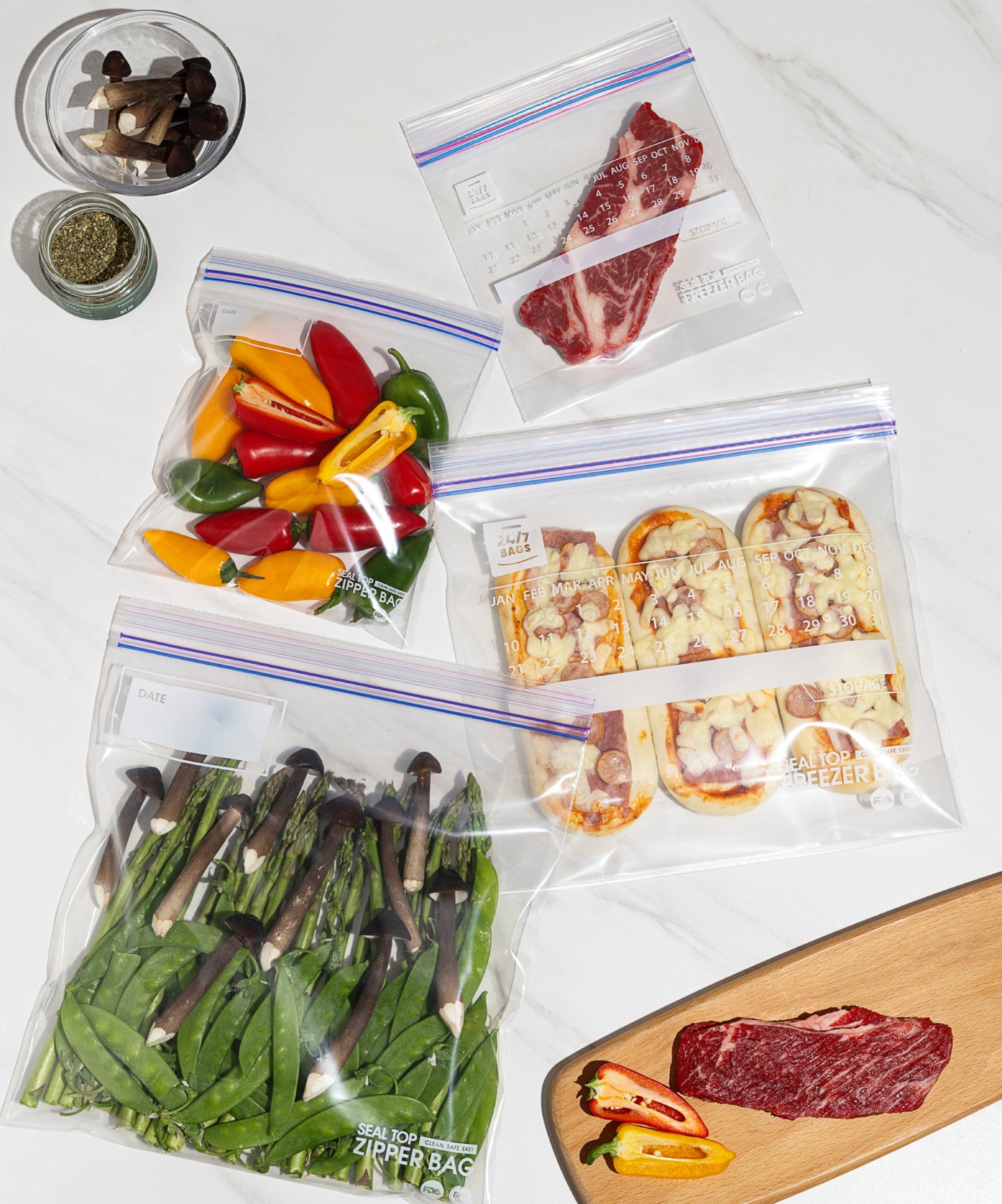 Freezer and Regular Double Zip Storage Bags, 50 Quart / 30 Gallon Each Style