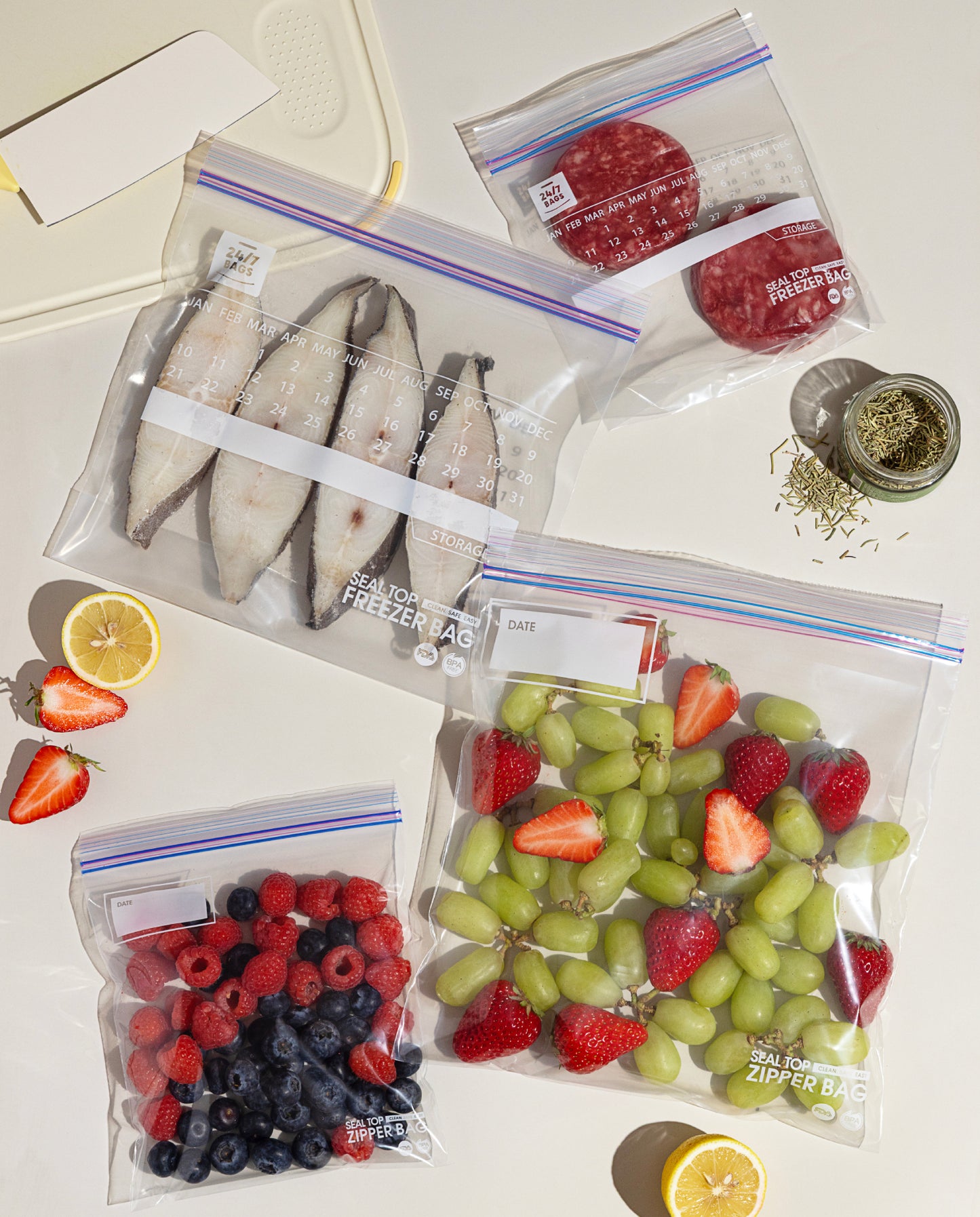 Freezer and Regular Double Zip Storage Bags, 50 Quart / 30 Gallon Each Style