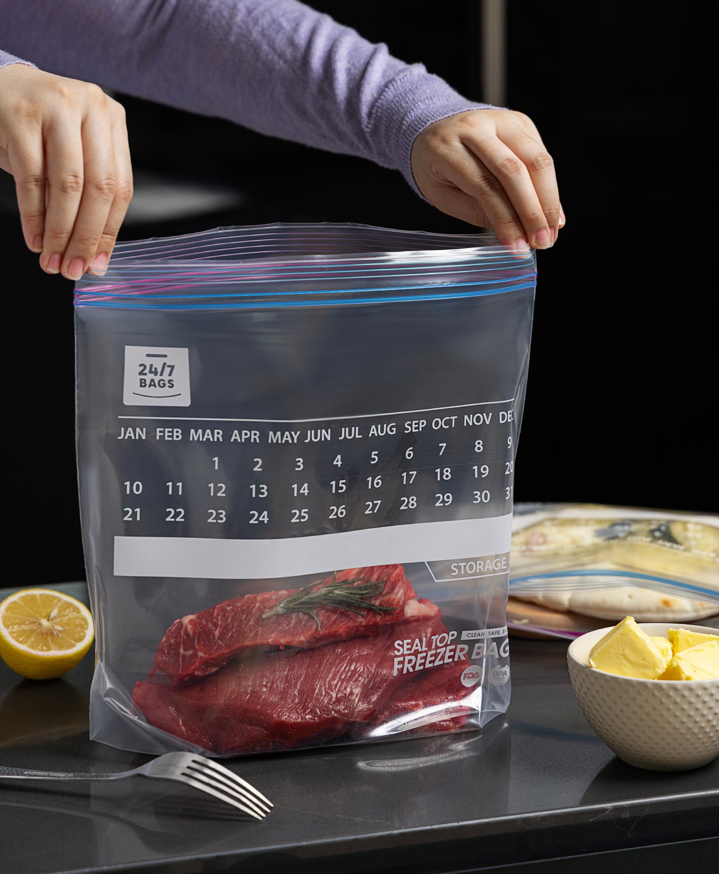 Freezer and Regular Double Zip Storage Bags, 50 Quart / 30 Gallon Each Style