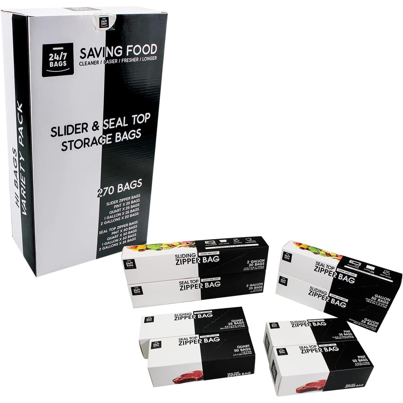 Zip-Lock & Slider Variety Pack, 4 Sizes, 2 Styles / 270 Count