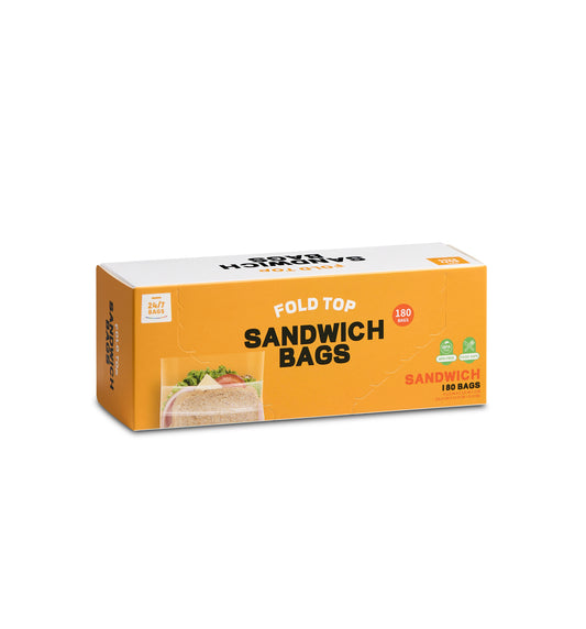 Sandwich Fold Top Bags, Easy To Use, 180 Count