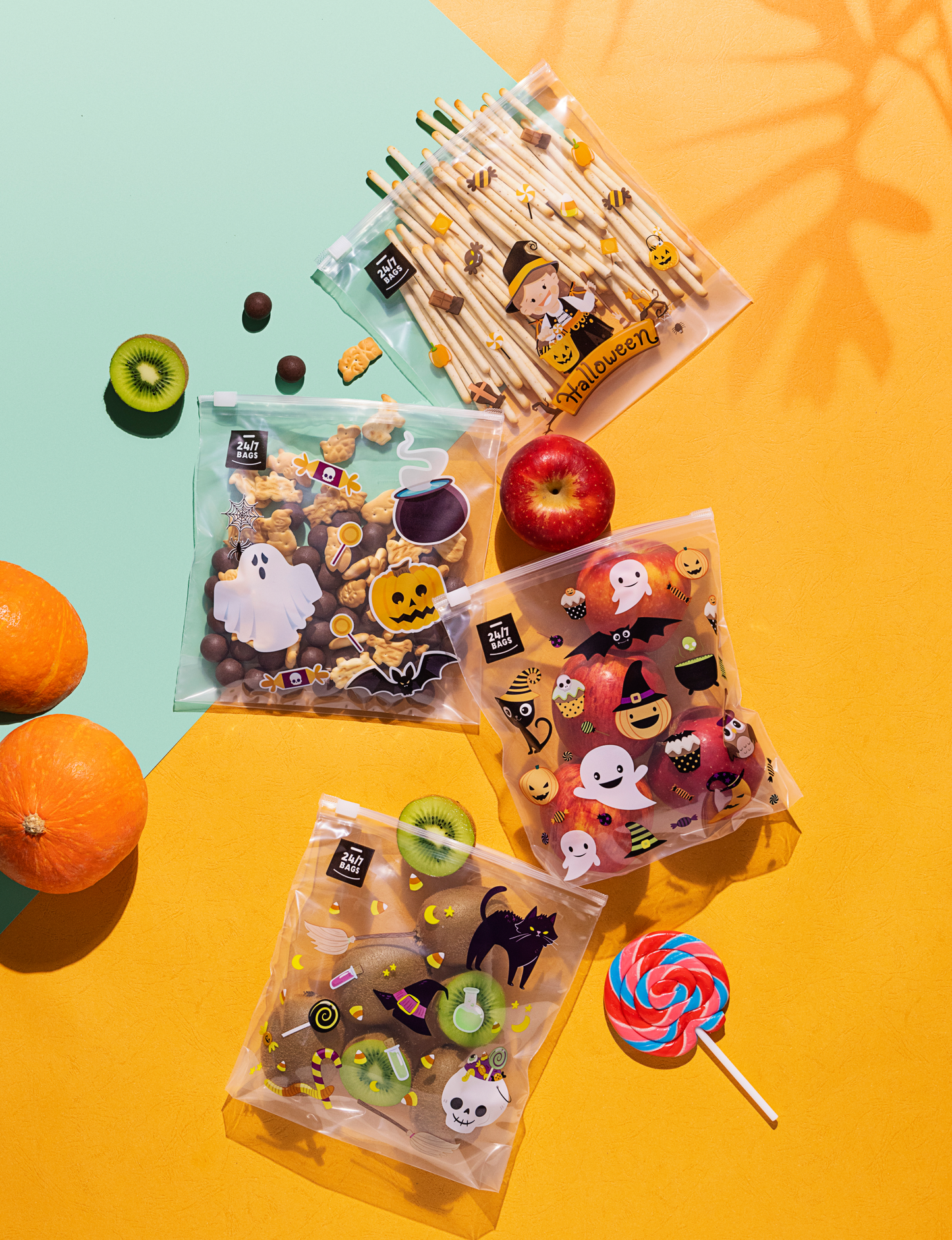Halloween Edition Slider Food Storage Printed Bags- Quart M / 100 Count