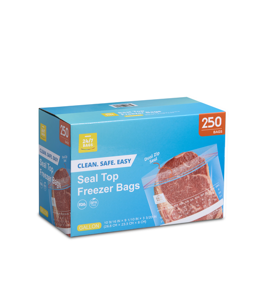 Freezer Double Zipper Gallon Food Storage Bags with Write-On Calendar & Expandable Bottom- L/250 Count