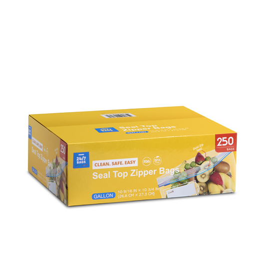 Double Zipper Gallon Food Storage Bags with Write-On Rectangle- L/250 Count