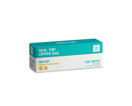 Box of Seal Top Zipper Bags on a white background