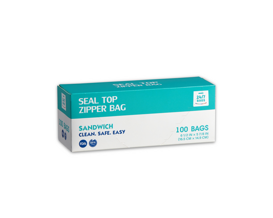 Box of Seal Top Zipper Bags on a white background