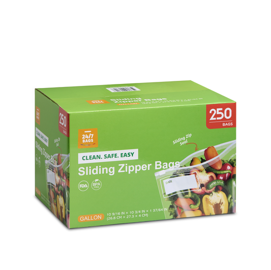 Slider Gallon Food Storage Bags with Expandable Bottom Value Box- L/250 Count