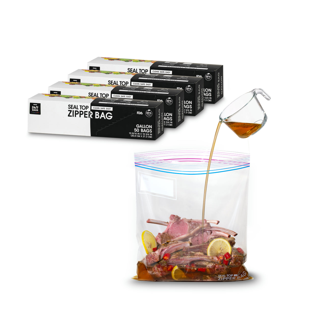 Double Zipper Seal Storage Bags, Gallon / Large 200 Count