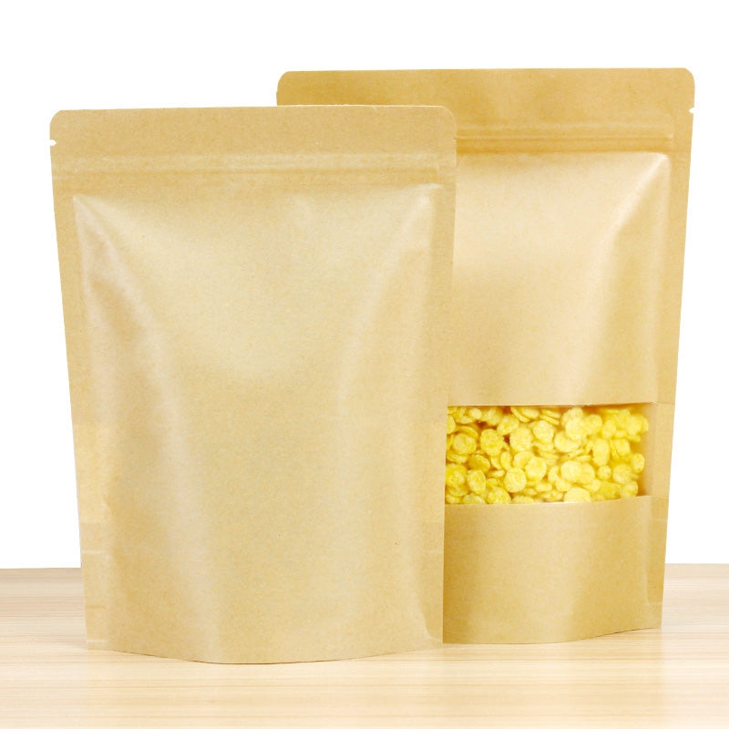 Kraft Resealable Stand Up Pouch Bags With Clear Window (7.8" x 10") / 100 Count