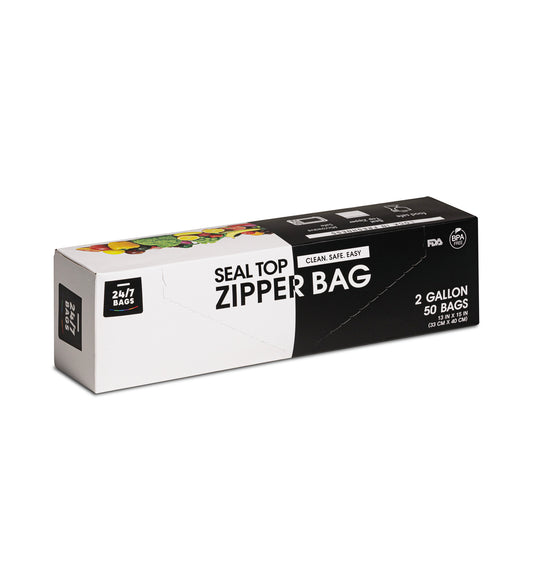 Double Zipper Seal Storage Bags, 2 Gallon / X-Large 50 Count- 1 Box