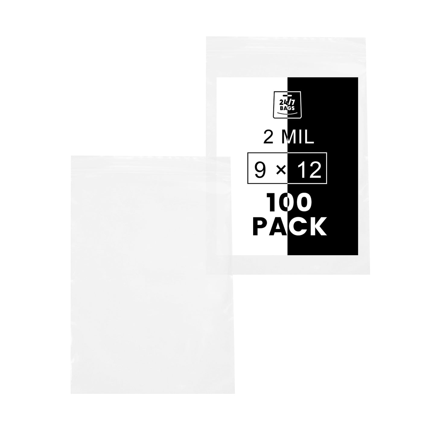 9" x 12" Resealable Poly Plastic Zip Bags, 2 Mils / 100 Count