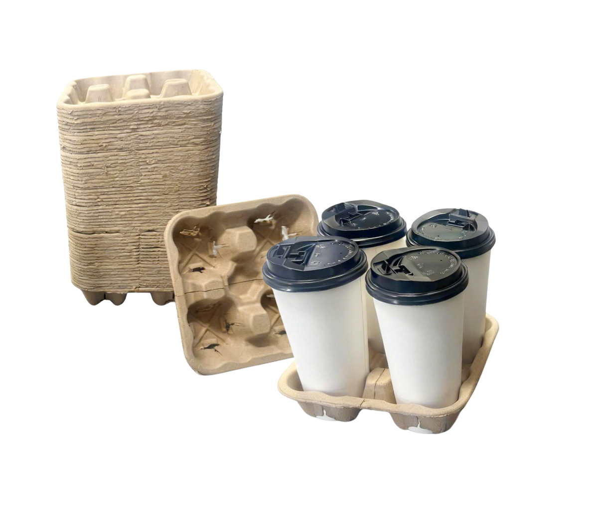 Tearable 4 to 2 Disposable Cup Carrier Tray, Pulp Fiber Cup Holder- 50 Count