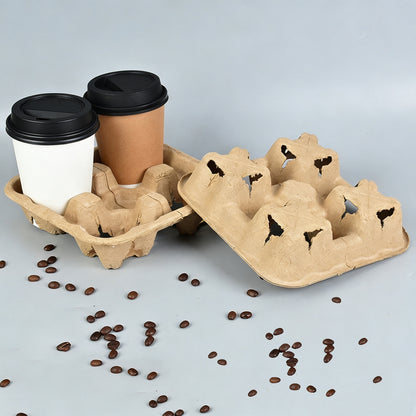 Tearable 4 to 2 Disposable Cup Carrier Tray, Pulp Fiber Cup Holder- 50 Count