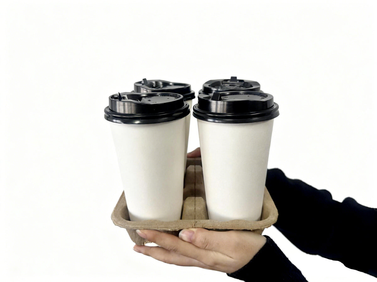 Tearable 4 to 2 Disposable Cup Carrier Tray, Pulp Fiber Cup Holder- 50 Count