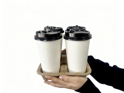 Tearable 4 to 2 Disposable Cup Carrier Tray, Pulp Fiber Cup Holder- 50 Count
