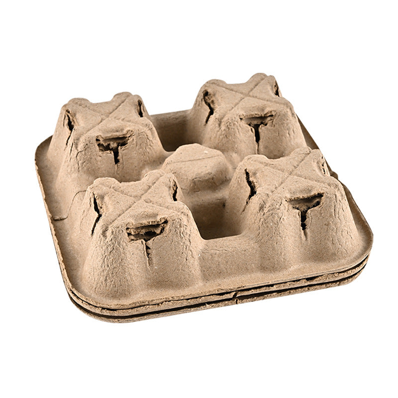 Tearable 4 to 2 Disposable Cup Carrier Tray, Pulp Fiber Cup Holder- 50 Count