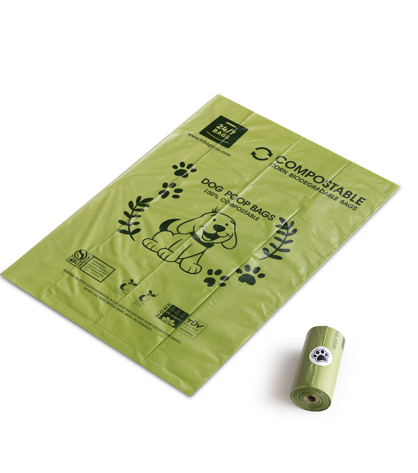 100% Certified Compostable Dog Poop Bags, Non Scented /  20 Rolls of 15 Bags