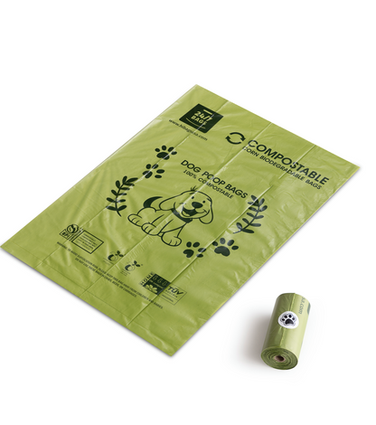 100% Certified Compostable Dog Poop Bags, Non Scented /  20 Rolls of 15 Bags