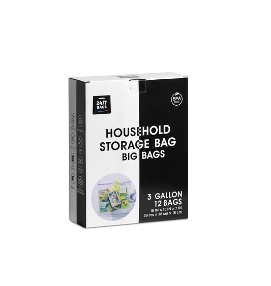 Jumbo Double Seal Zip Storage Bags 3 Gallons, Large / 12 Count