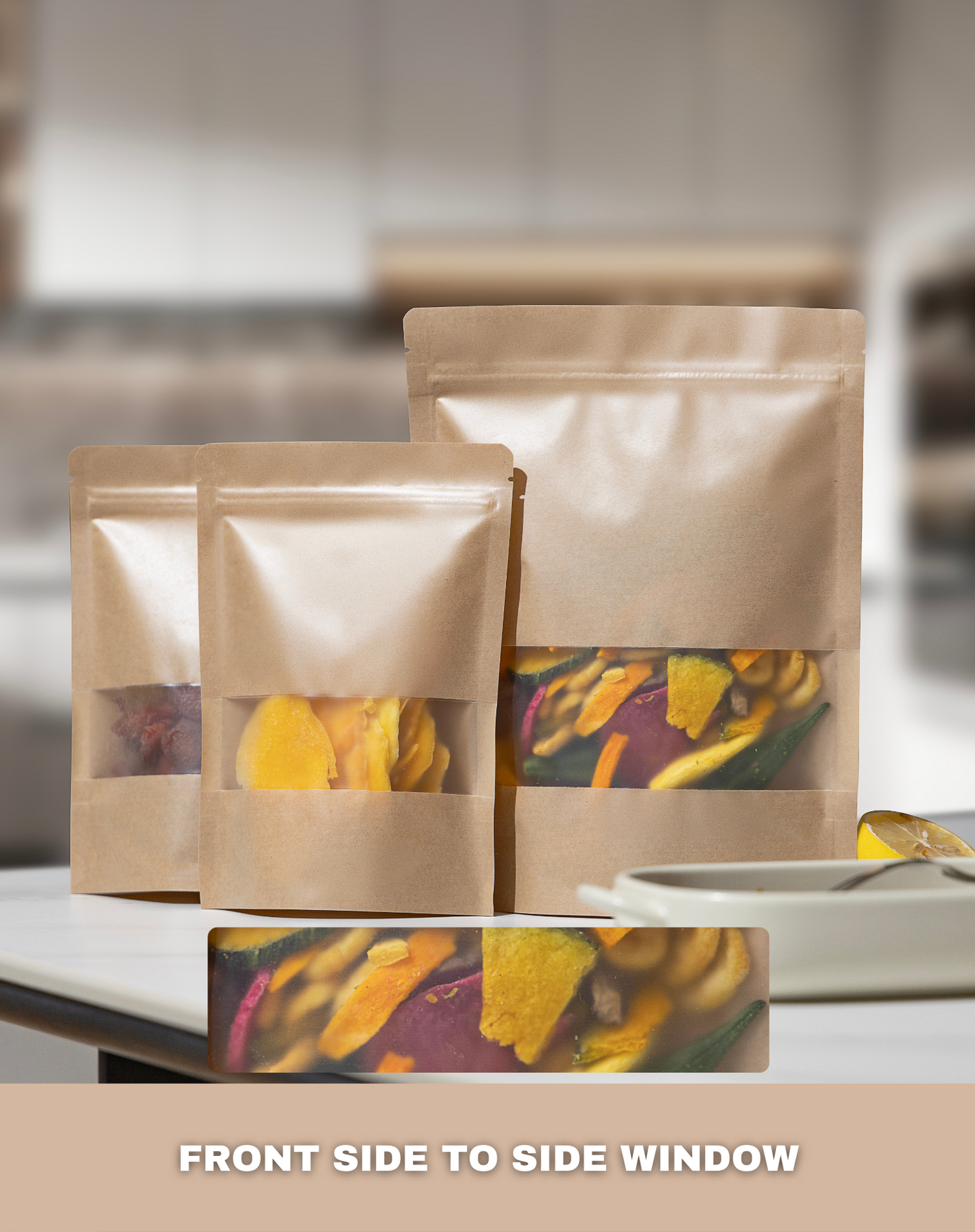 Kraft Resealable Stand Up Pouch Bags With Clear Window (5.5" x 7.8")- 200 Count