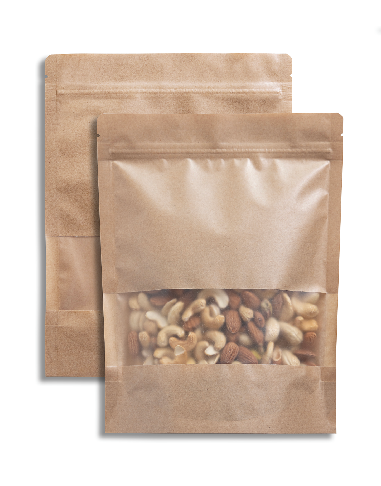 Kraft Resealable Stand Up Pouch Bags With Clear Window (7.8" x 10")- 100 Count