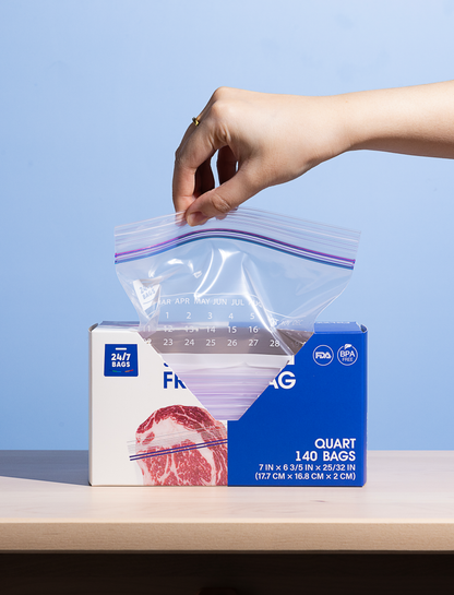 Double Zip Freezer Food Storage Bags, Gallon/ 120 Count, Expandable Bottom and Writeable Calendar