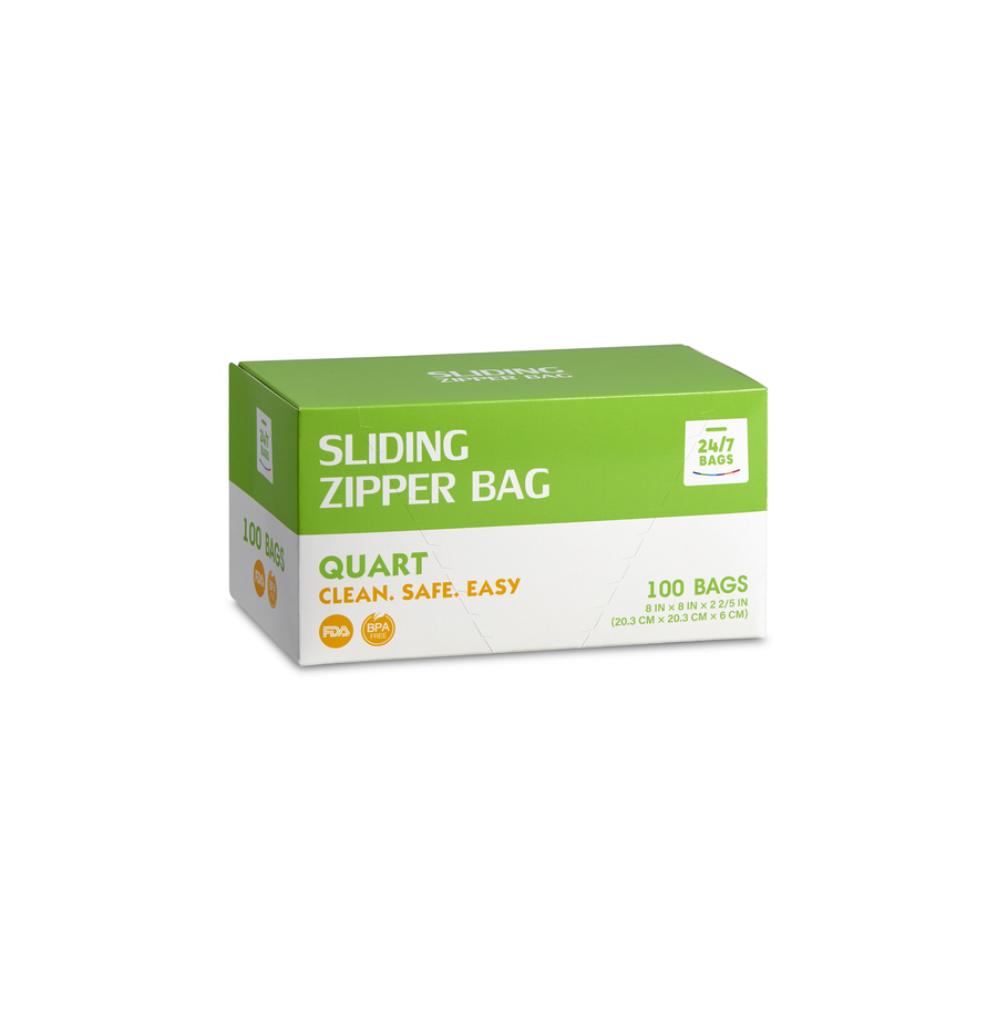 Slider Quart Food Storage Bags with Expandable Bottom- M/100 Count