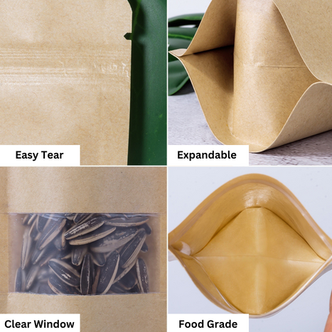 Kraft Resealable Stand Up Pouch Bags With Clear Window (5.5" x 7.8") / 200 Count