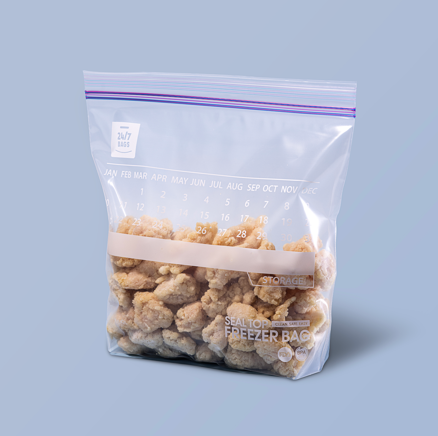 Freezer Double Zipper Gallon Food Storage Bags with Write-On Calendar & Expandable Bottom- L/250 Count