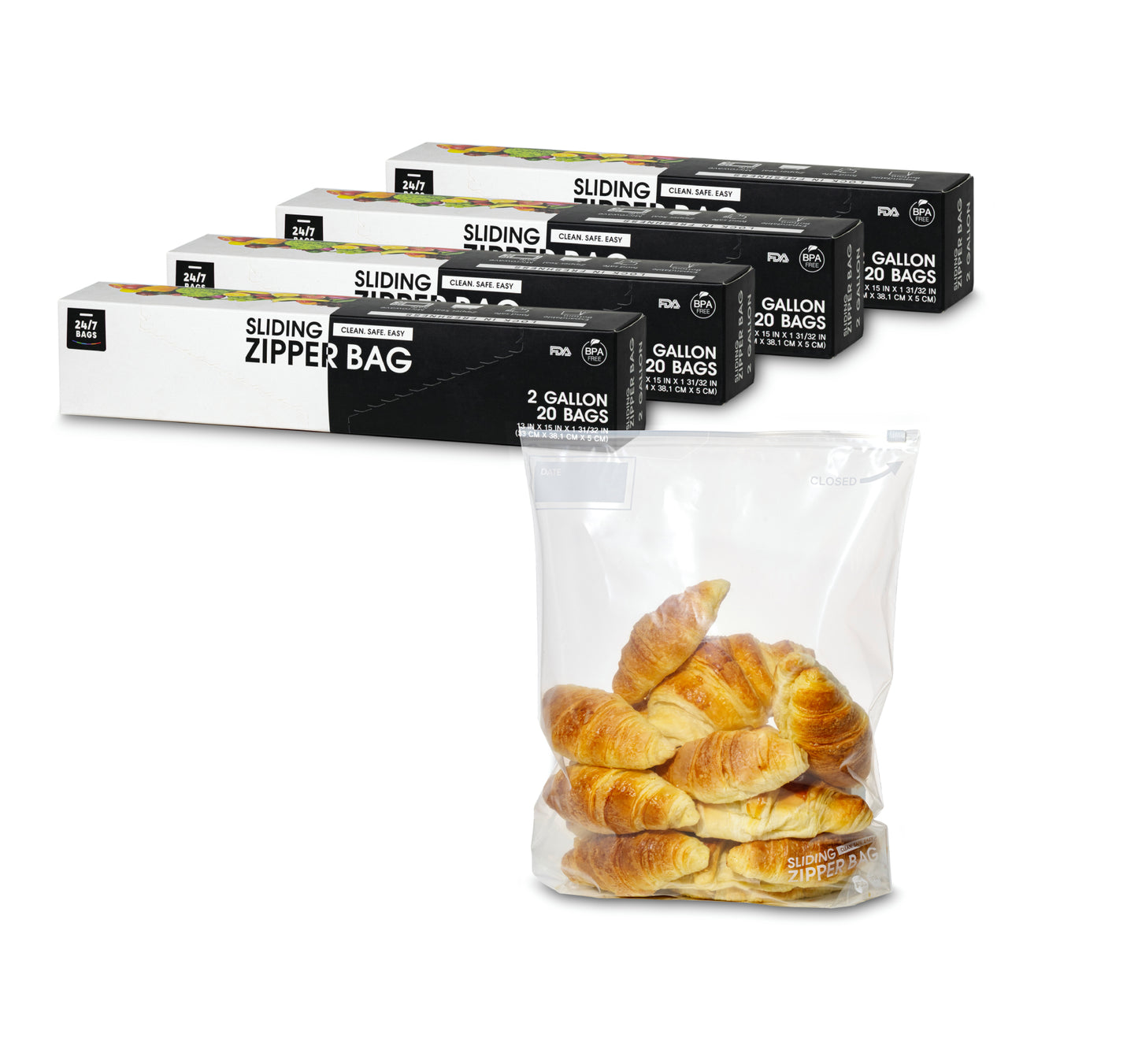 Slider Stand Up Food Storage Bags, 2 Gallons XL- 640 Count (8 Units of 80)